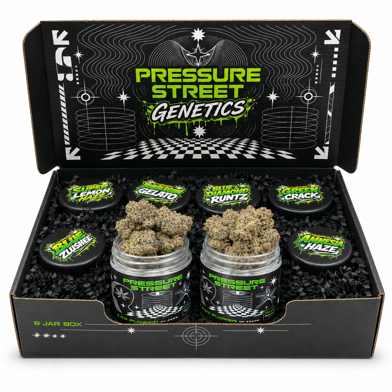 Pressure Street Genetics Box — 8 Premium Jars | $320 Value